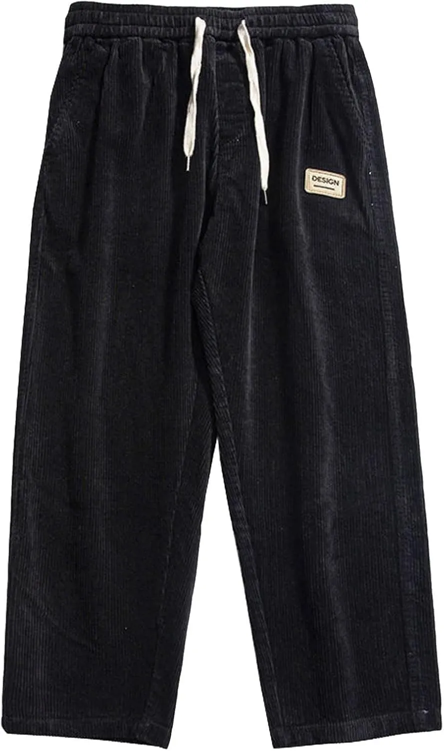 Corduroy Pants for Men, Men's Corduroy Pants Jogger Baggy Wide Leg Stretch Elastic Waist Drawstring Relax Fit Trousers