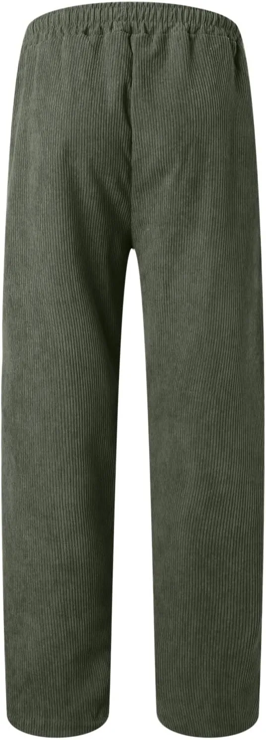 Corduroy Pants for Men, Men's Corduroy Pants Jogger Baggy Wide Leg Stretch Elastic Waist Drawstring Relax Fit Trousers