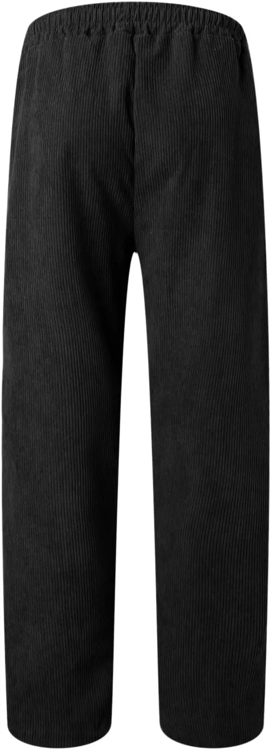 Corduroy Pants for Men, Men's Corduroy Pants Jogger Baggy Wide Leg Stretch Elastic Waist Drawstring Relax Fit Trousers
