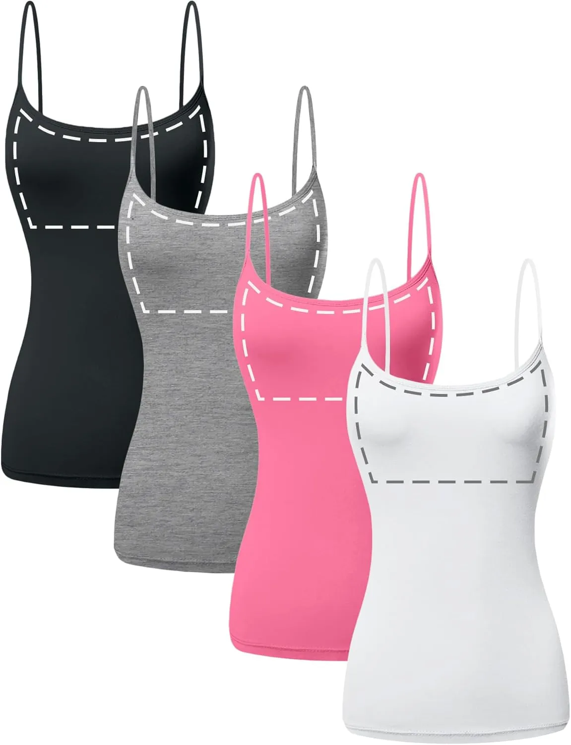Cotton Camisole Tops for Women Built in Bra Spaghetti Strap Tank Top with Shelf Bra Cami Undershirt Pack 1-4