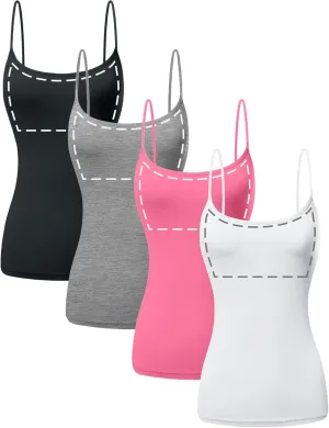 Cotton Camisole Tops for Women Built in Bra Spaghetti Strap Tank Top with Shelf Bra Cami Undershirt Pack 1-4