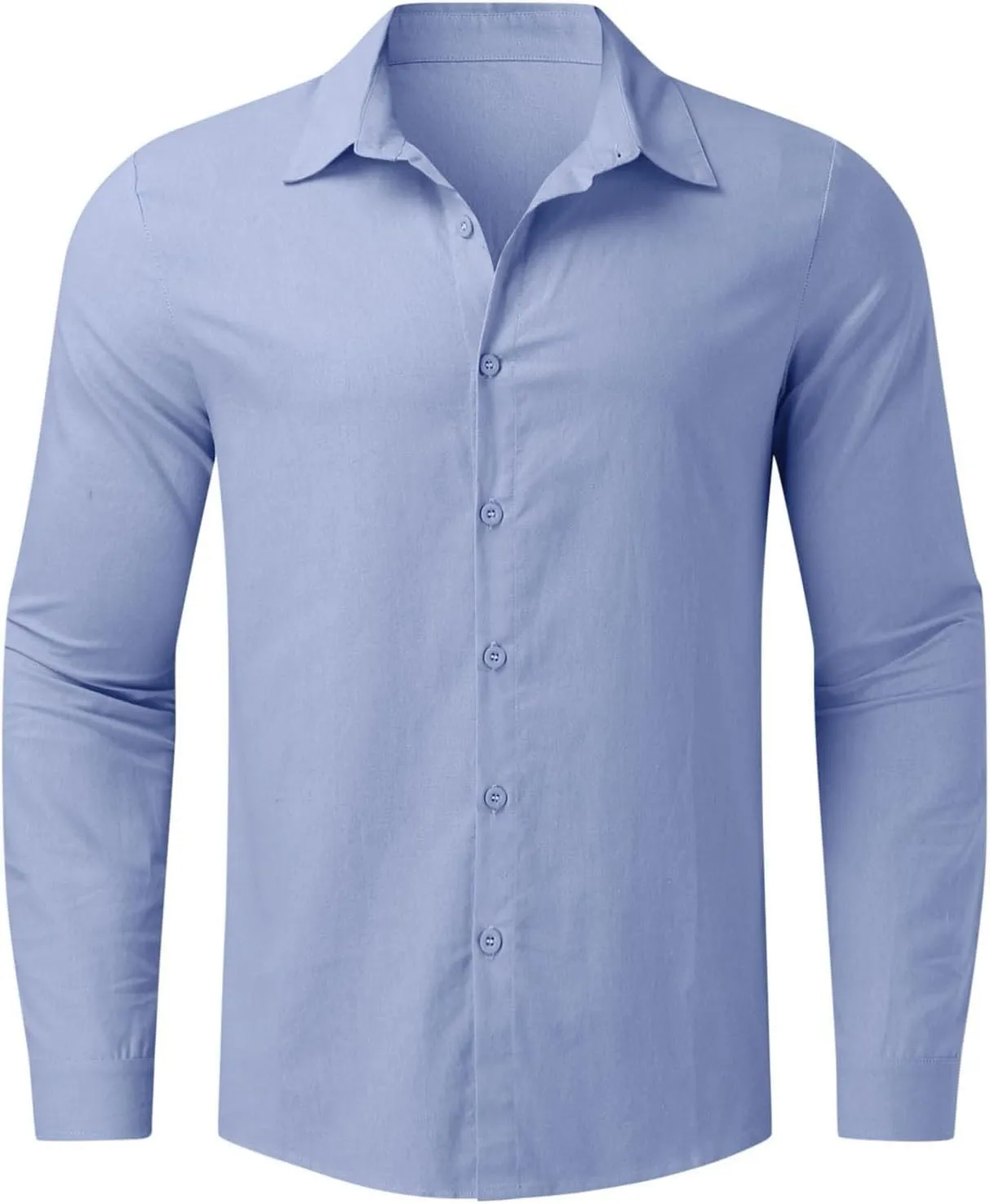 Cotton Linen Long Sleeve Button Down Shirts for Men Casual Solid Lapel Quick Dry Regular Fit Lightweight Breathable Tops