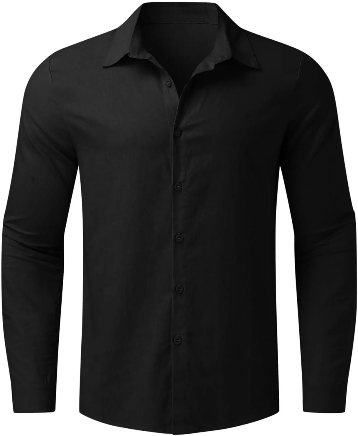Cotton Linen Long Sleeve Button Down Shirts for Men Casual Solid Lapel Quick Dry Regular Fit Lightweight Breathable Tops
