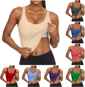 Cotton Tank Top with Built in Bra for Women Adjustable Strap Workout Camisole Yoga Shirts Layer Padded Bra Tank Tops