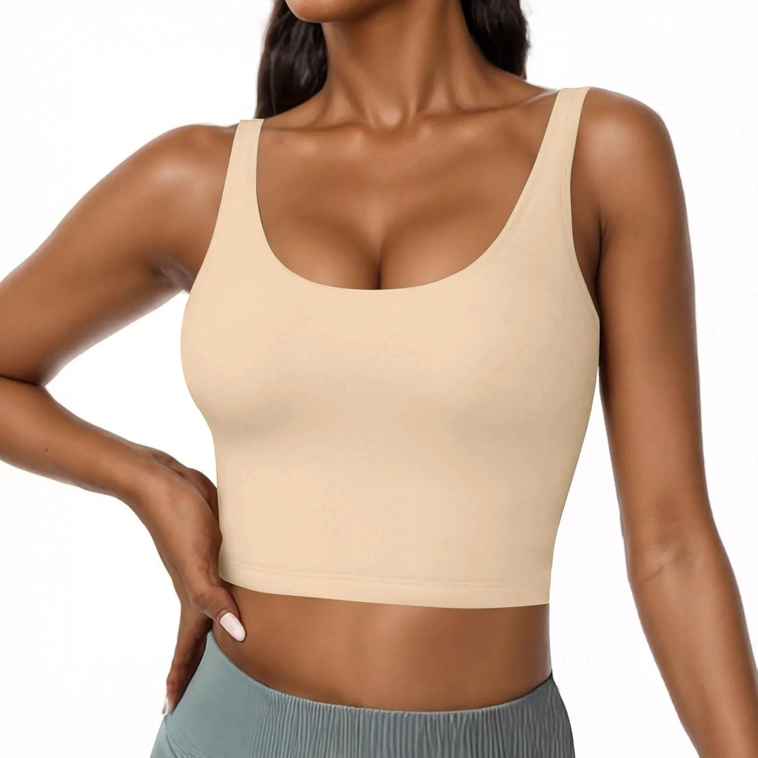 Cotton Tank Top with Built in Bra for Women Adjustable Strap Workout Camisole Yoga Shirts Layer Padded Bra Tank Tops