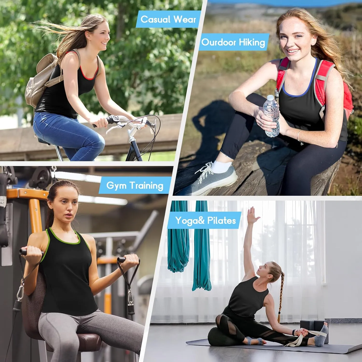 Coume 4 Pack Women's Compression Tank Tops Workout Racerback Tops Basic Sleeveless Athletic Yoga Shirts Dry Fit