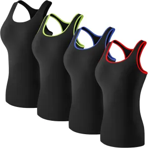 Coume 4 Pack Women's Compression Tank Tops Workout Racerback Tops Basic Sleeveless Athletic Yoga Shirts Dry Fit