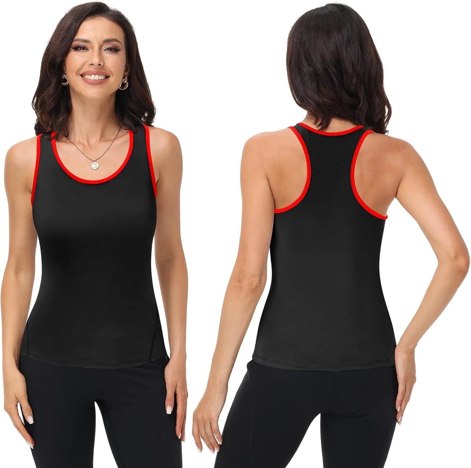 Coume 4 Pack Women's Compression Tank Tops Workout Racerback Tops Basic Sleeveless Athletic Yoga Shirts Dry Fit