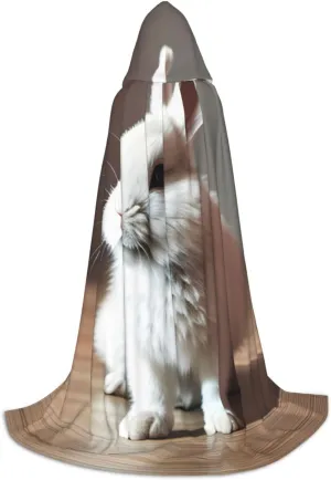 Cry White Rabbit Hooded Cloak Coat Winter Warm Long Cloak Cosplay Costumes Outerwear Carnivals Hoodies Capes