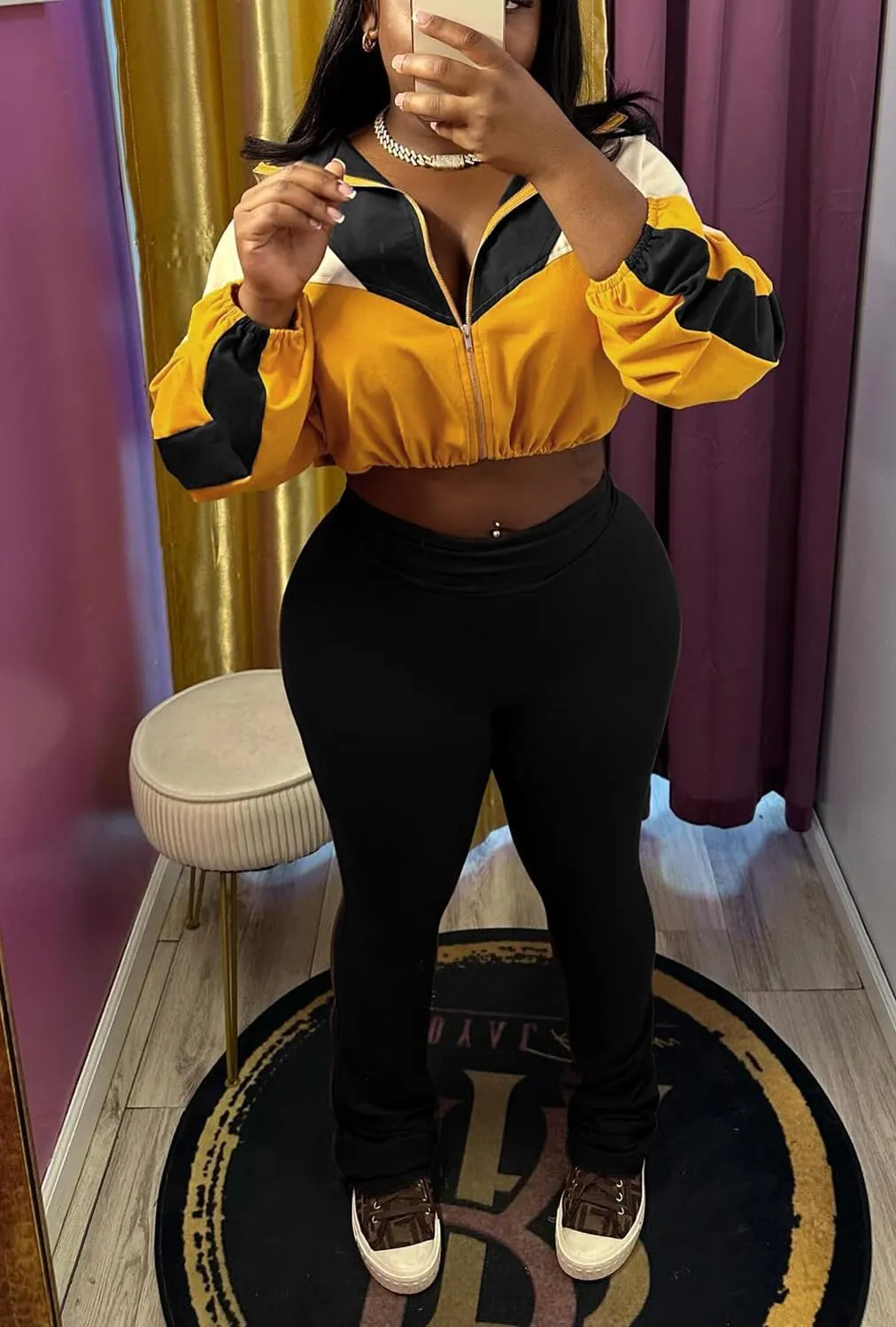 cu4eve Fall Two Piece Sets For Women 2024 Work Out Sets Gym Zip Up Cropped Jacket And Yoga Sweat Pants Track Suits