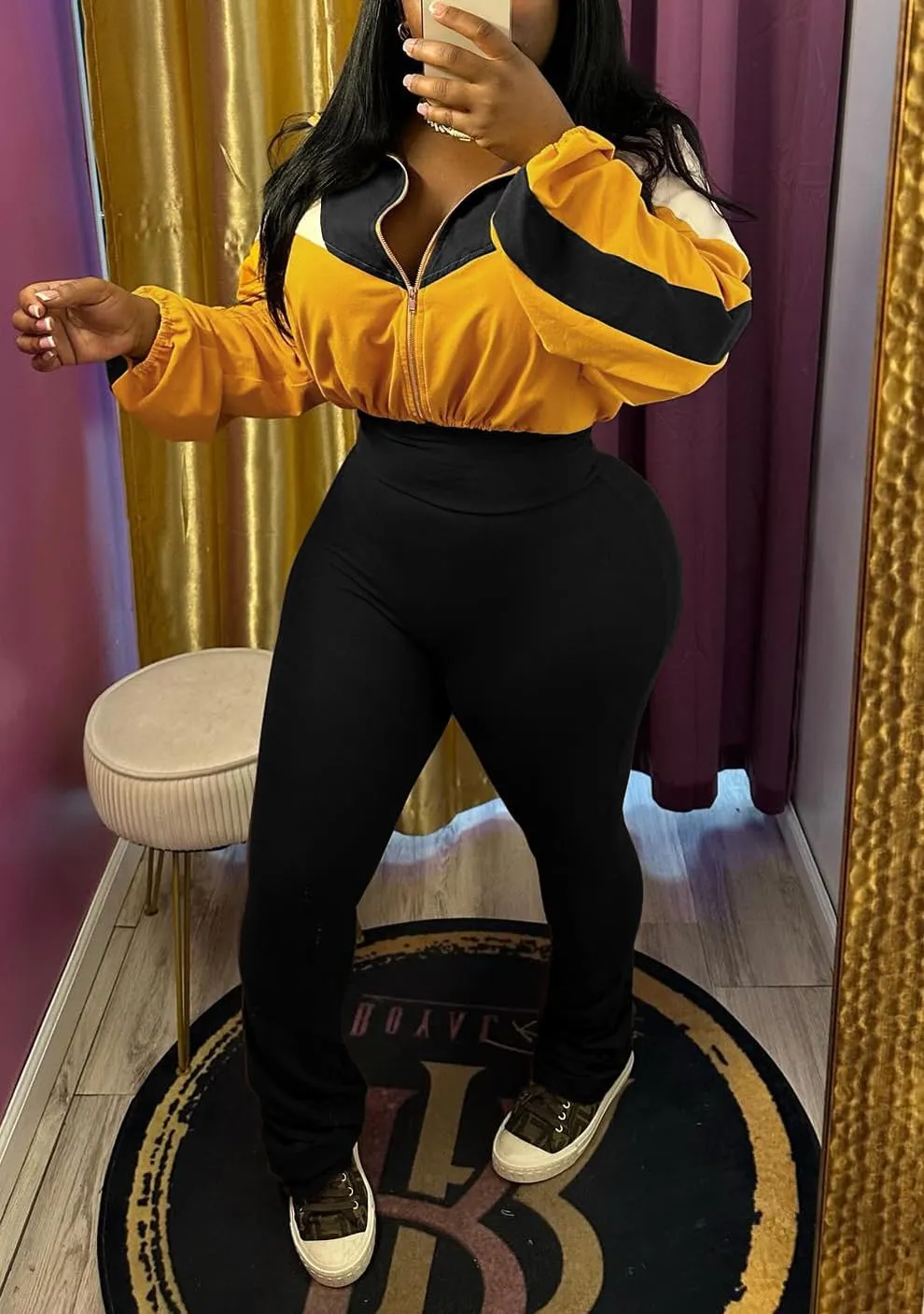 cu4eve Fall Two Piece Sets For Women 2024 Work Out Sets Gym Zip Up Cropped Jacket And Yoga Sweat Pants Track Suits