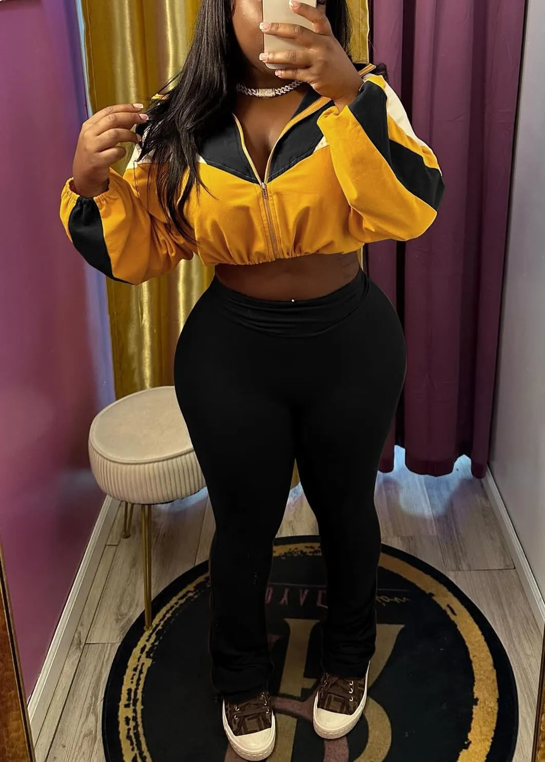 cu4eve Fall Two Piece Sets For Women 2024 Work Out Sets Gym Zip Up Cropped Jacket And Yoga Sweat Pants Track Suits