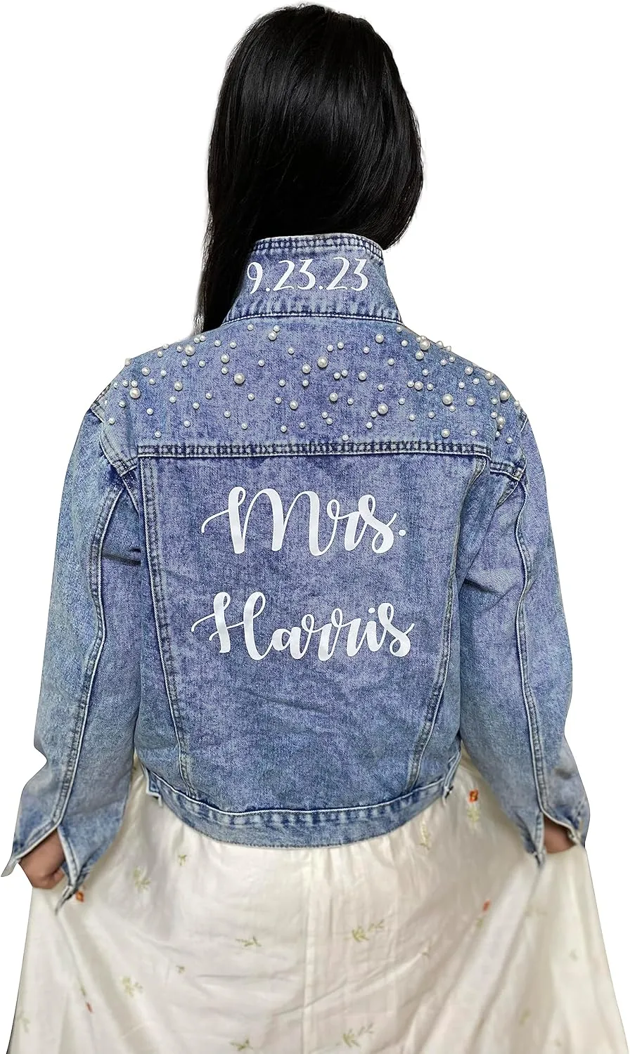 Custom Denim Jacket with Pearls Future Mrs. Customized Bridal Jacket, Wedding Jackets, Wifey Jacket