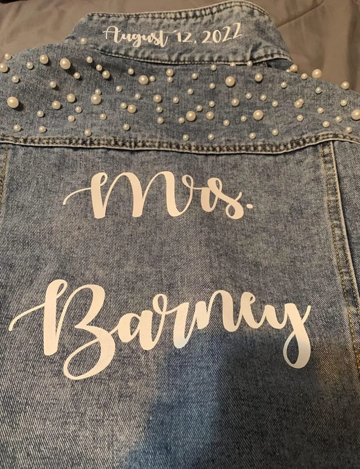 Custom Denim Jacket with Pearls Future Mrs. Customized Bridal Jacket, Wedding Jackets, Wifey Jacket