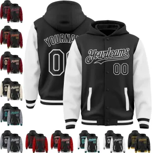 Custom Varsity Hoodie Jackets Cotton Blend Letterman Baseball Leather & Polyester Sleeve Jacket Full Snap Coats