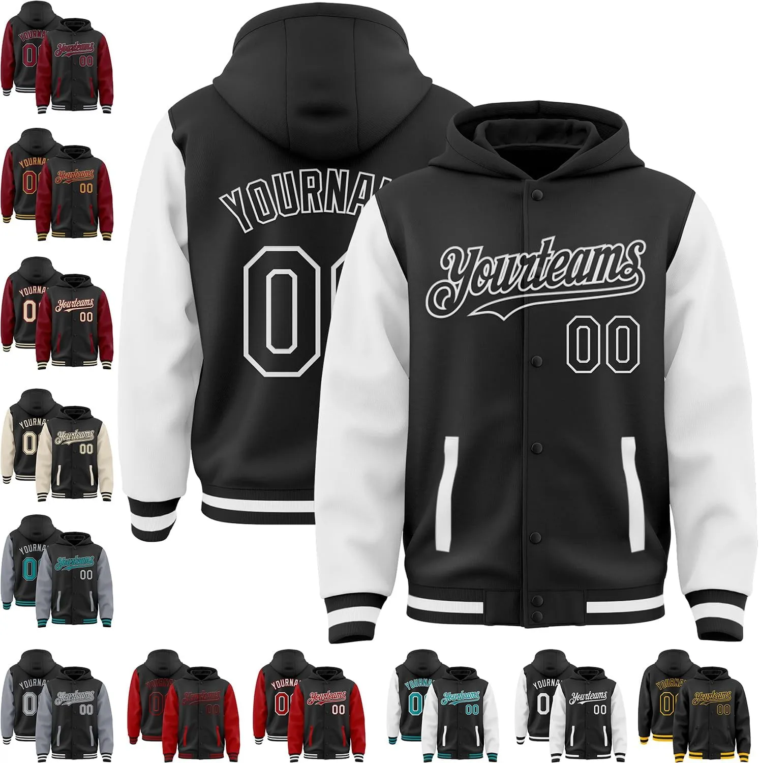 Custom Varsity Hoodie Jackets Cotton Blend Letterman Baseball Leather & Polyester Sleeve Jacket Full Snap Coats