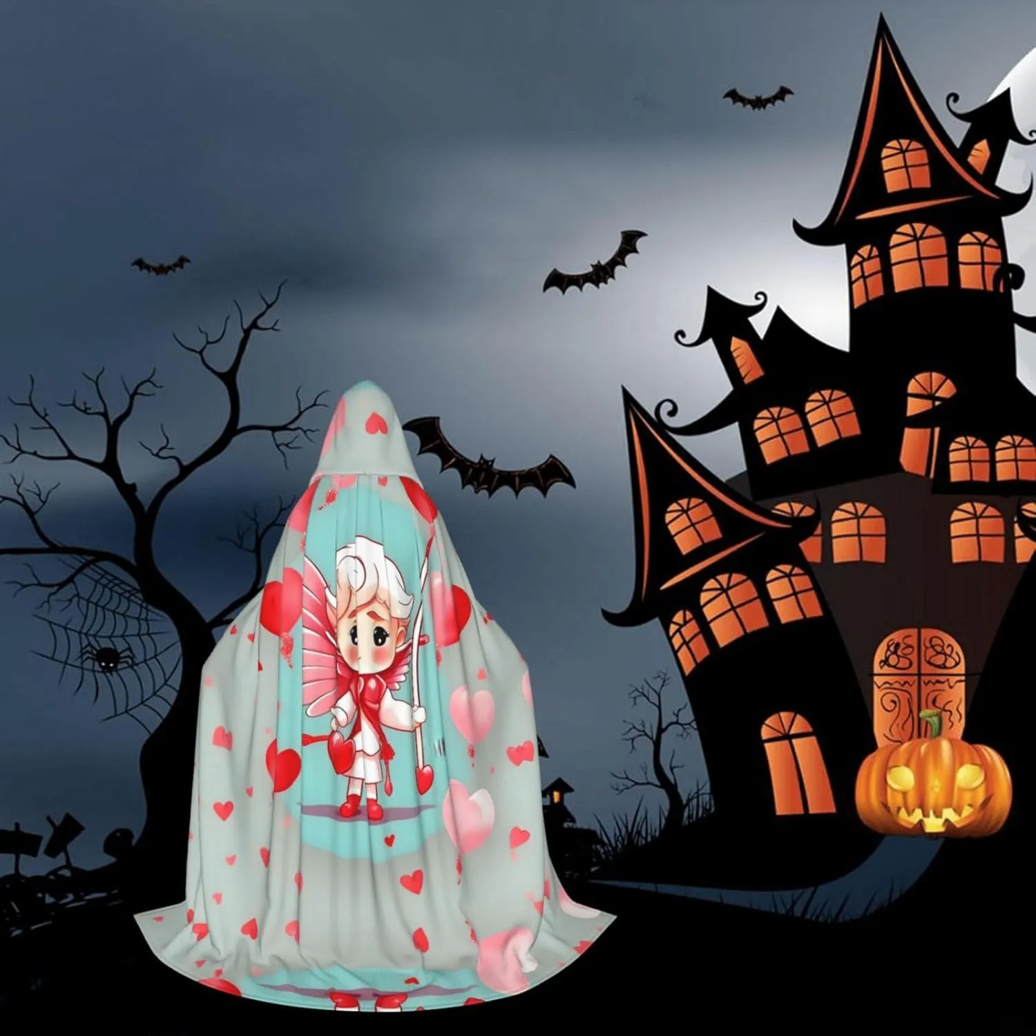 Cute Loving Boy Hood Cloak,Hooded Cape Cloak,Halloween Witch Wizard Raven Vampire Cosplay