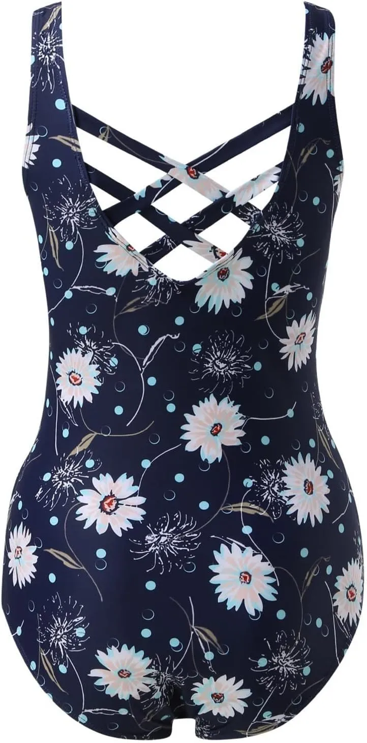 Cute One Piece Swimsuit for Women Ruffle Cutout Bathing Suits Sexy V Neck Lace Up Classic High Waist Swimsuit