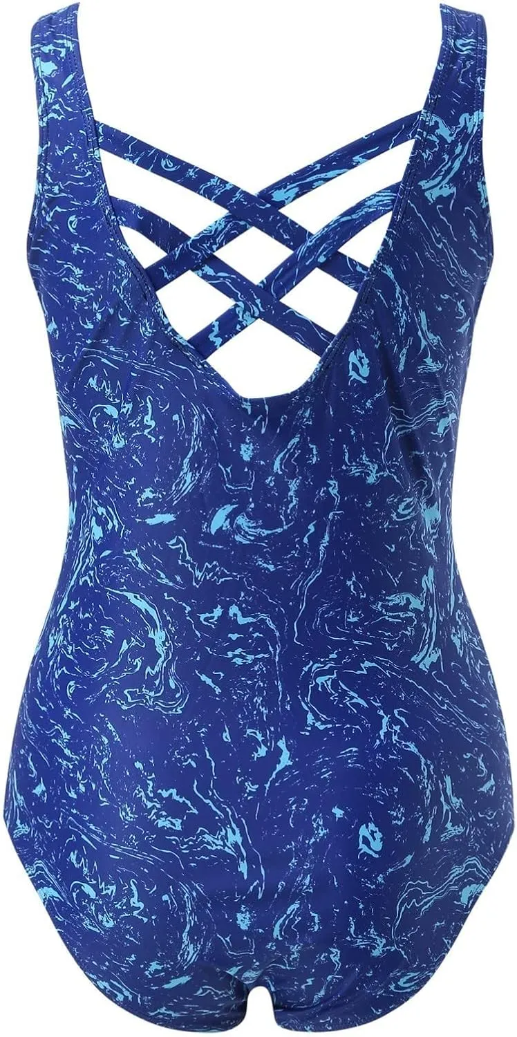 Cute One Piece Swimsuit for Women Ruffle Cutout Bathing Suits Sexy V Neck Lace Up Classic High Waist Swimsuit