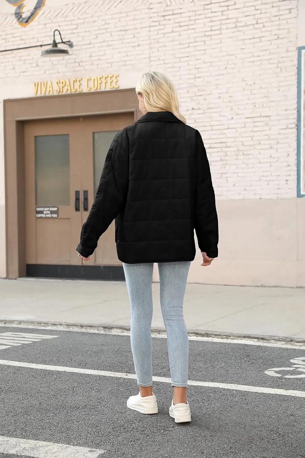 D-Sun Womens Quilted Jacket Lightweight Down Oversized Zipper Long Sleeve Puffer Jacket Winter Coat