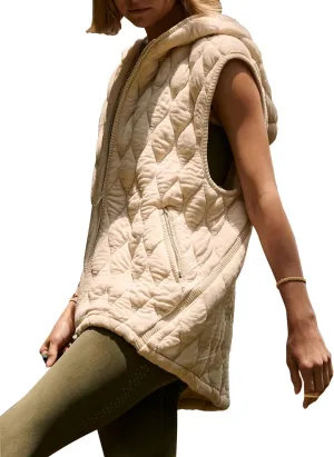 D-Sun Women's Quilted Puffer Vest Casual Sleeveless Hooded Zip Up Jacket Coat Outerwear With Pocket