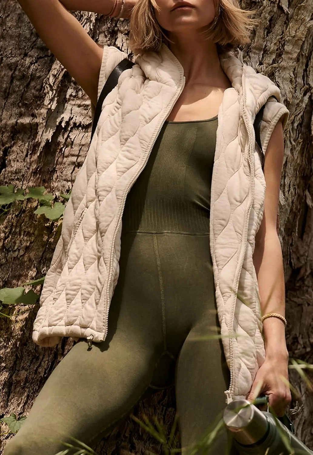 D-Sun Women's Quilted Puffer Vest Casual Sleeveless Hooded Zip Up Jacket Coat Outerwear With Pocket