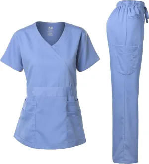 Dagacci Medical Uniform Women's Scrub Set Stretch and Soft Y-Neck Top and Pants