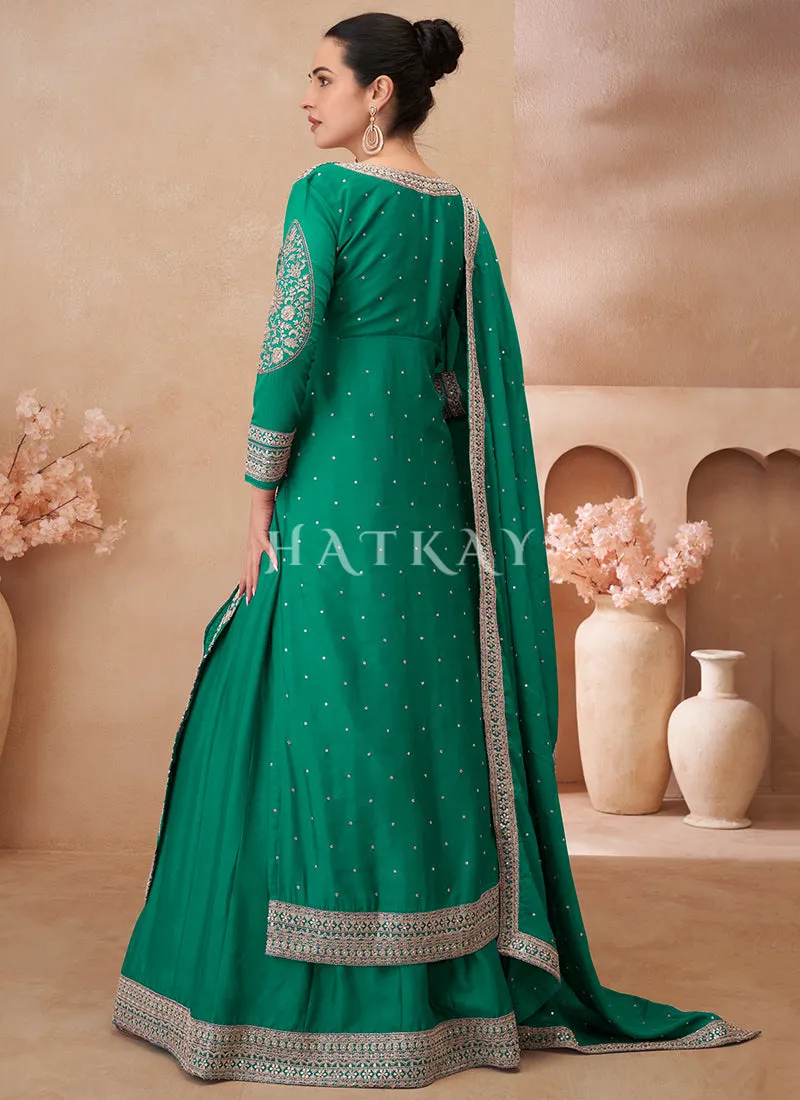 Dark Green Embroidery Pakistani Style Lehenga Kurti