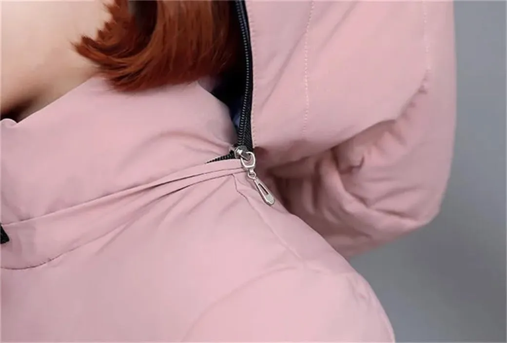 DBFBDTU Women Hooded Down Cotton Jacket Short Padded Jackets Zipper Overcoat Parka Outwear Female Coat