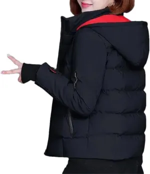 DBFBDTU Women Hooded Down Cotton Jacket Short Padded Jackets Zipper Overcoat Parka Outwear Female Coat
