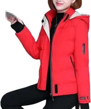 DBFBDTU Women Hooded Down Cotton Jacket Short Padded Jackets Zipper Overcoat Parka Outwear Female Coat