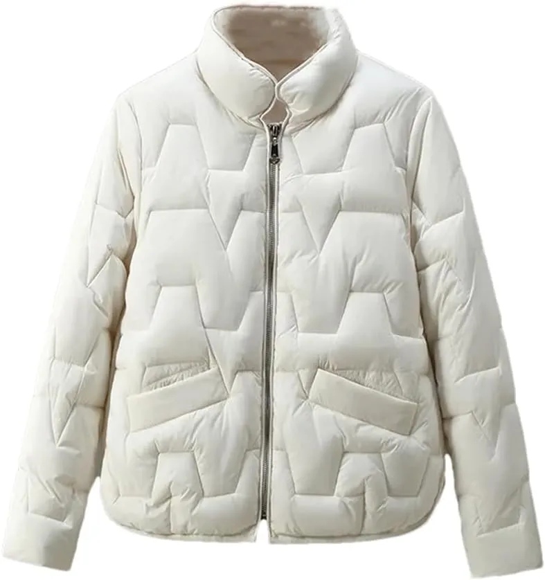 DBFBDTU Women Stand Collar Quilted Jacket Coat Warm Cotton Padded Jackets Slim Short Outwear Streetwear