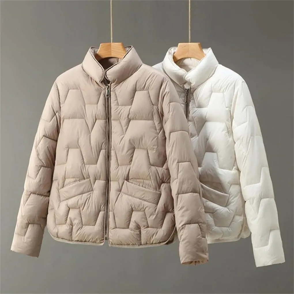 DBFBDTU Women Stand Collar Quilted Jacket Coat Warm Cotton Padded Jackets Slim Short Outwear Streetwear