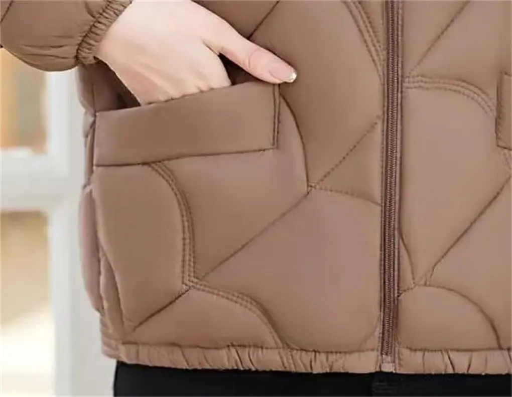 DBFBDTU Women'S Winter Coats Jacket Stand Collar Zipper Short Coat Cotton Padded Warm Outwear