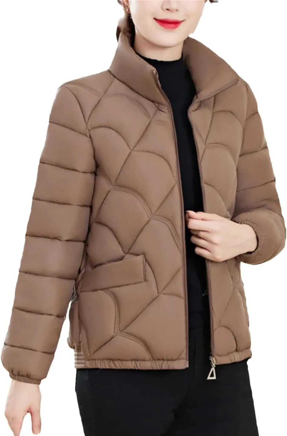 DBFBDTU Women'S Winter Coats Jacket Stand Collar Zipper Short Coat Cotton Padded Warm Outwear