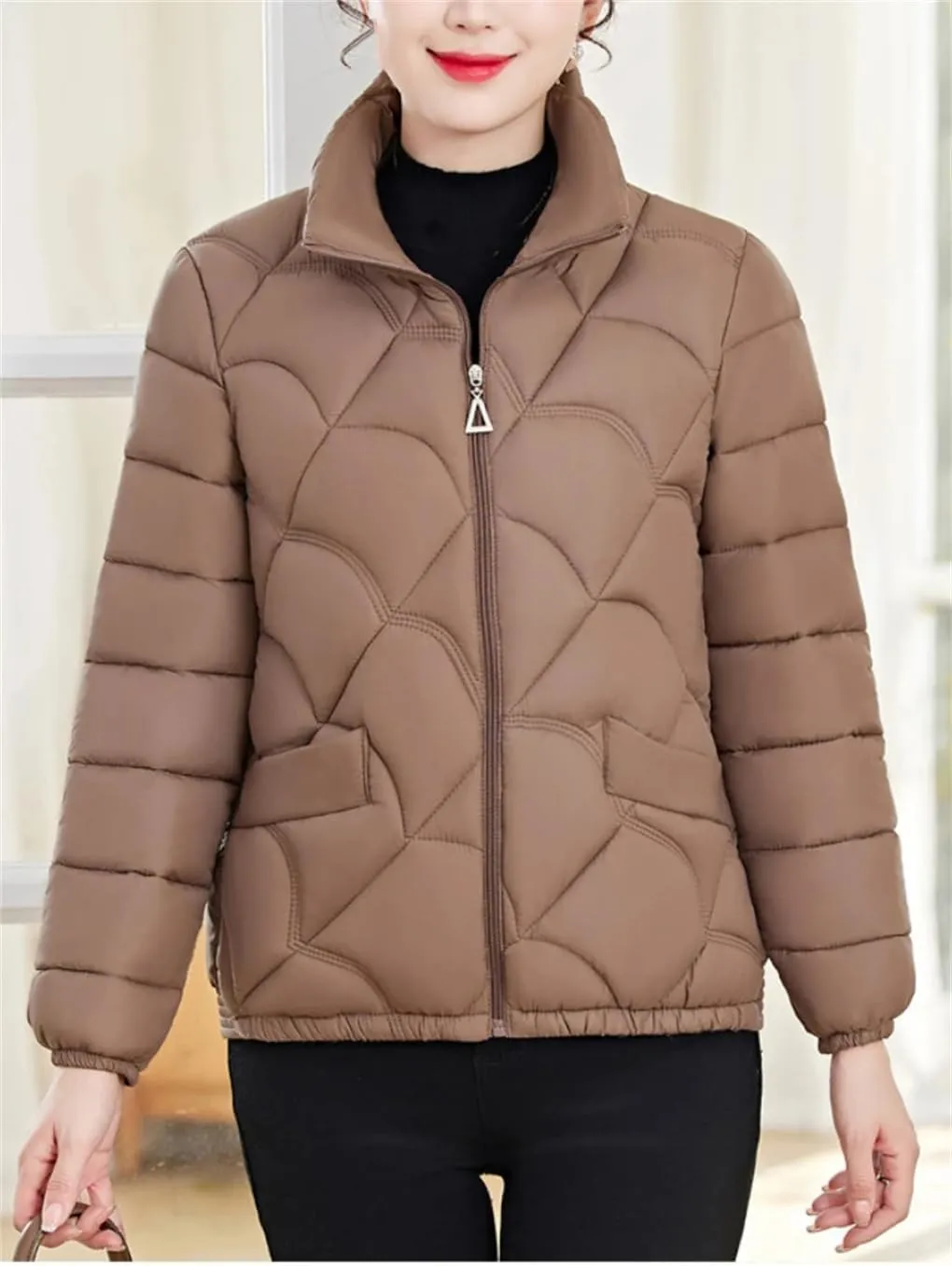 DBFBDTU Women'S Winter Coats Jacket Stand Collar Zipper Short Coat Cotton Padded Warm Outwear