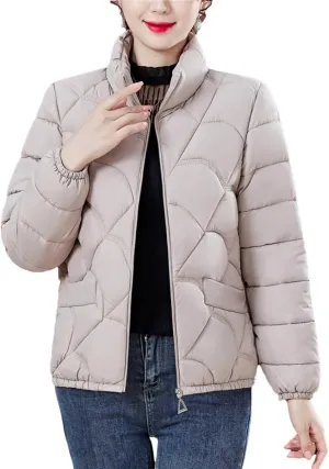DBFBDTU Women'S Winter Coats Jacket Stand Collar Zipper Short Coat Cotton Padded Warm Outwear