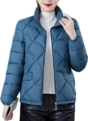 DBFBDTU Women'S Winter Coats Jacket Stand Collar Zipper Short Coat Cotton Padded Warm Outwear