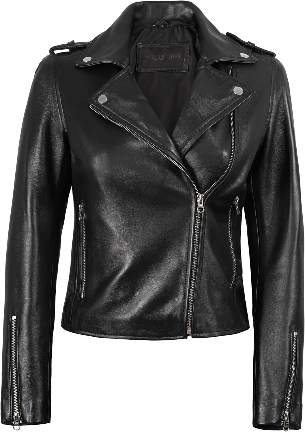 Decrum Leather Jacket Women - Real Lambskin Asymmetrical Style Casual Fashion Leather Jackets For Womens