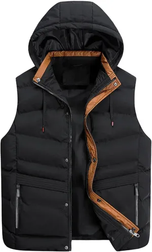 DGKaxiyaHM Men's Thicken Warm Winter Vest Hooded Padded Puffer Sleeveless Coat Water-Resistant Outdoor Cotton Outerwear (6X-Large,Black)