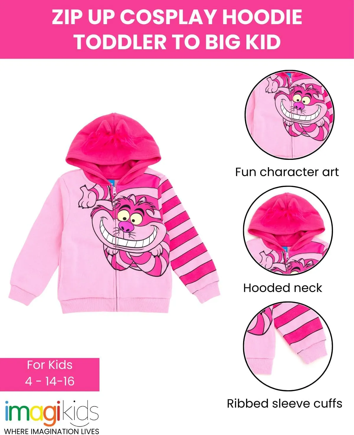 Disney Girl's Fleece Zip Up Hoodie Toddler to Big Kid