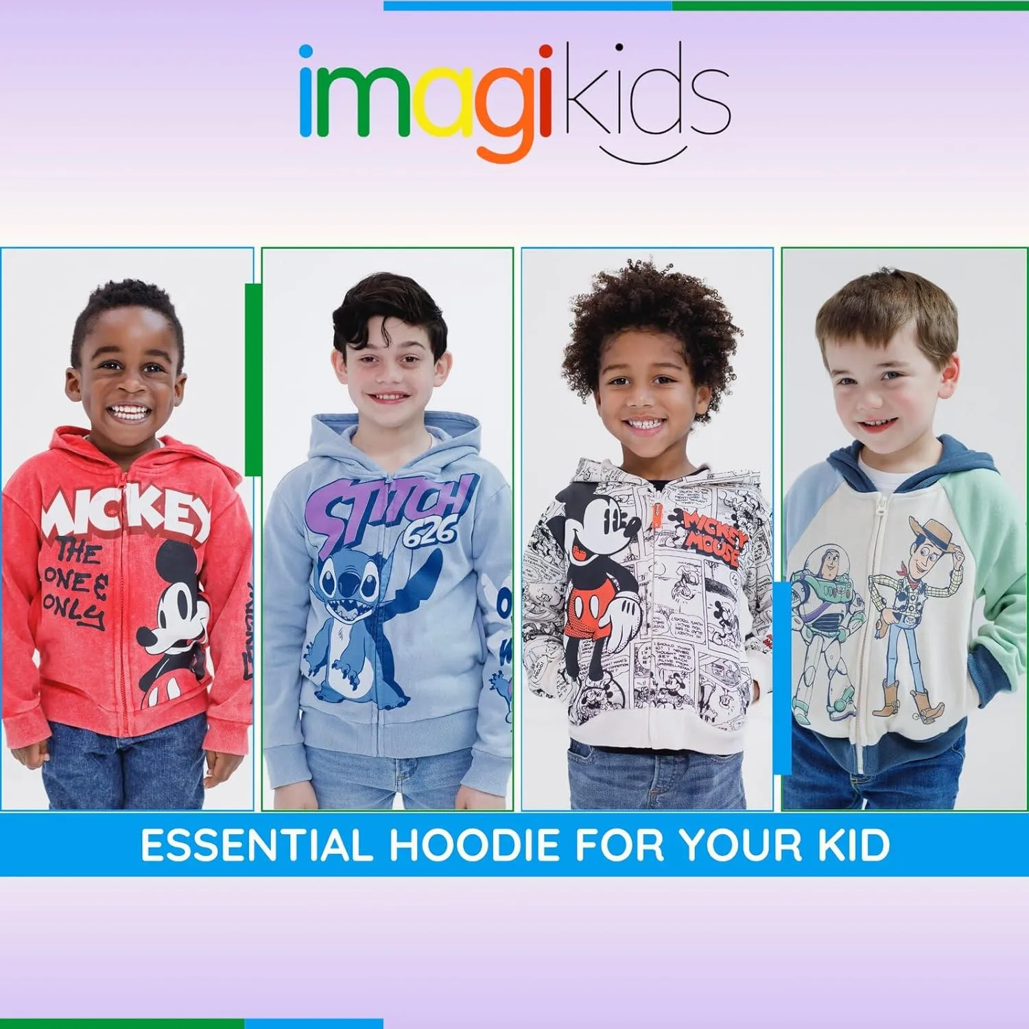 Disney Toy Story Mickey Mouse Lilo & Stitch Fleece Zip Up Hoodie Toddler to Big Kid Sizes (2T - 18-20)