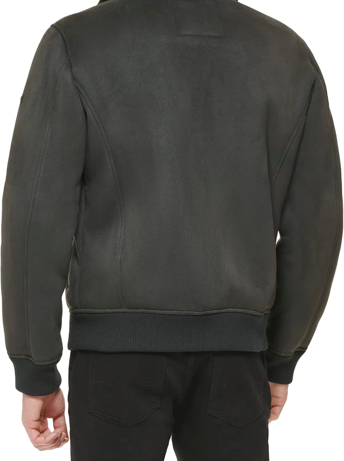 DKNY Men's Shearling Bomber Jacket with Faux Fur Collar