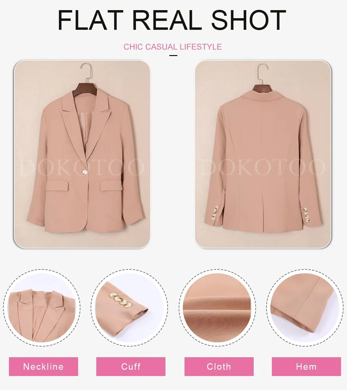 Dokotoo Womens 2024 Fashion Spring Lapel Collar Buttons Blazer Jackets for Women Business Casual