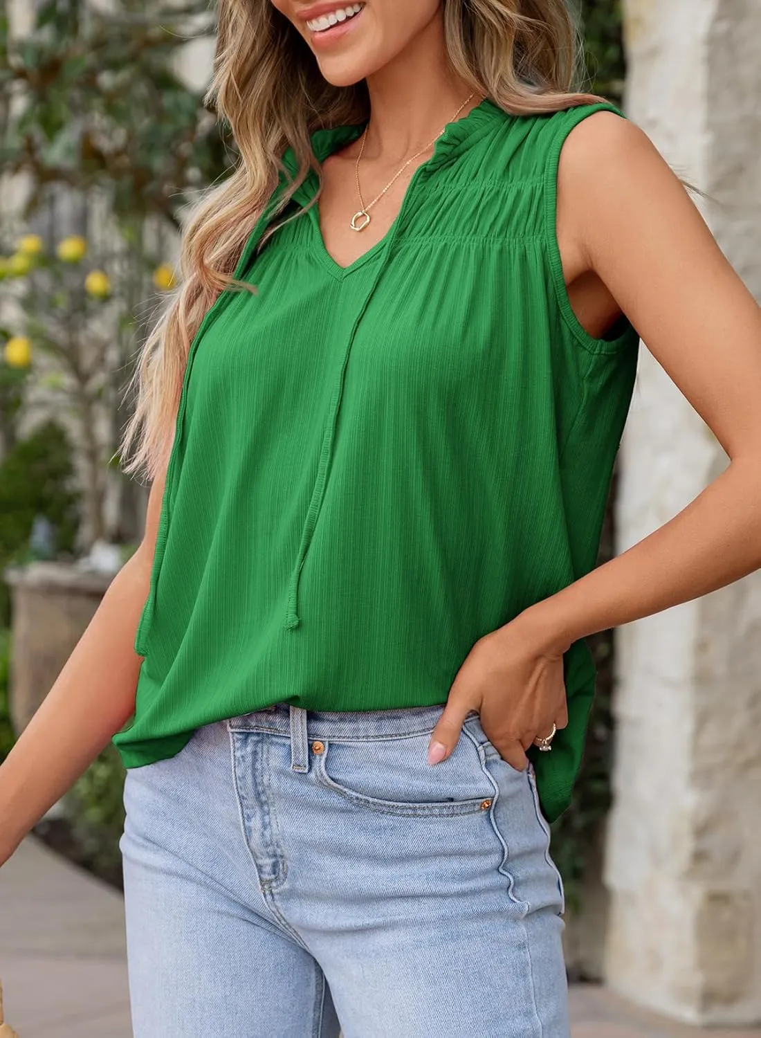Dokotoo Womens Tank Top Sleeveless Shirts for Women Flowy V Neck Business Casual Outfits 2025 Loose Fit Summer Tops