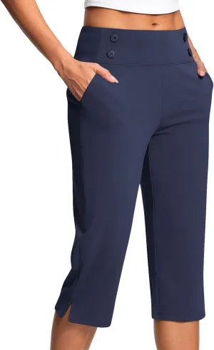 Dressy Capri Pants for Women High Waist Stretch Office Work Crop Pant Soft Dress Suit Pants Yoga Slacks with Pocket