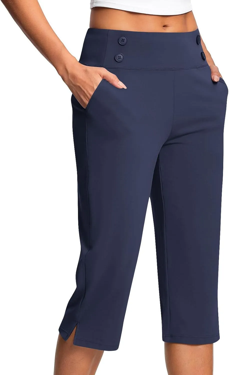 Dressy Capri Pants for Women High Waist Stretch Office Work Crop Pant Soft Dress Suit Pants Yoga Slacks with Pocket
