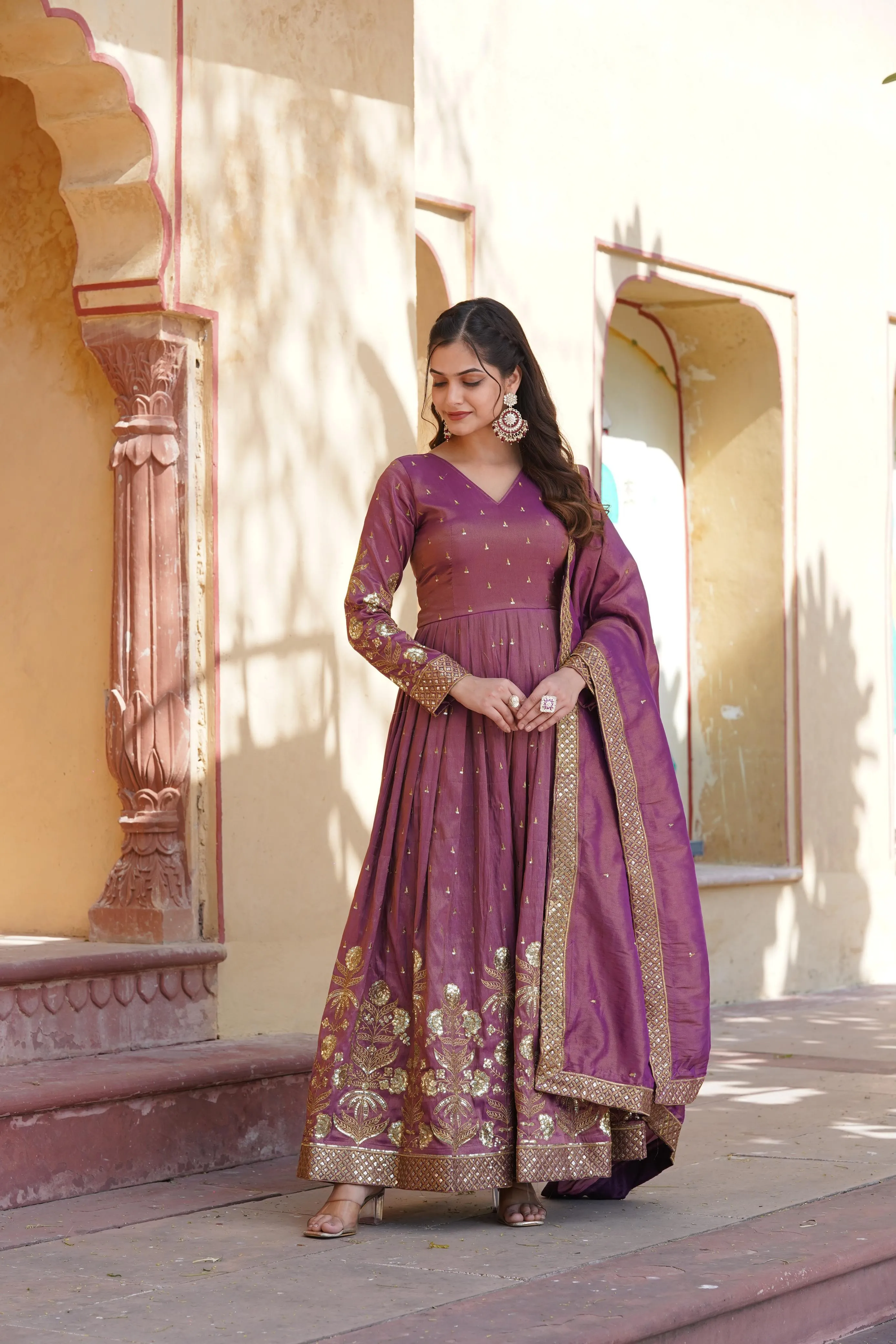 Dusty Pink Celestial Cosmos Embroidered Viscose Ensemble