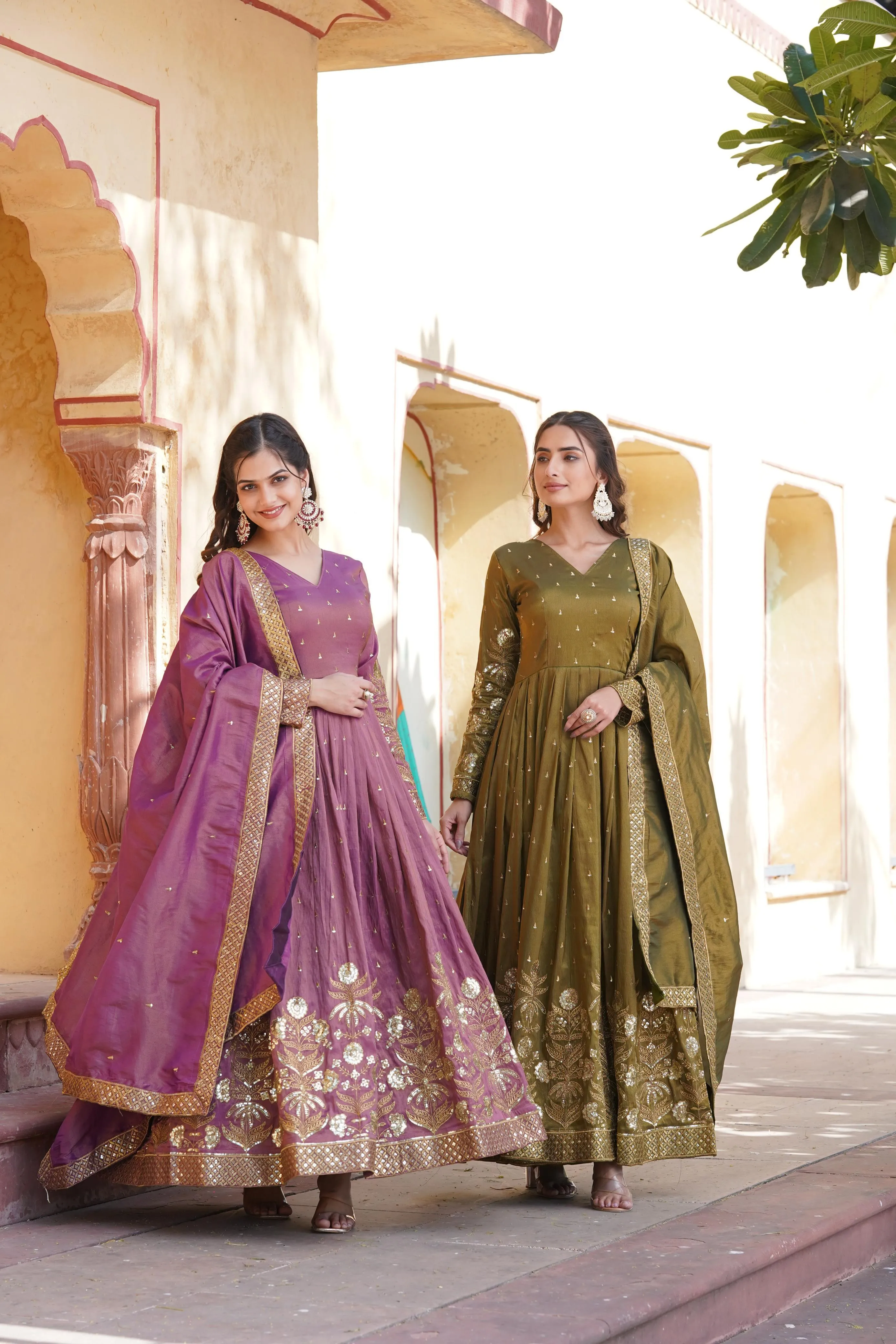Dusty Pink Celestial Cosmos Embroidered Viscose Ensemble