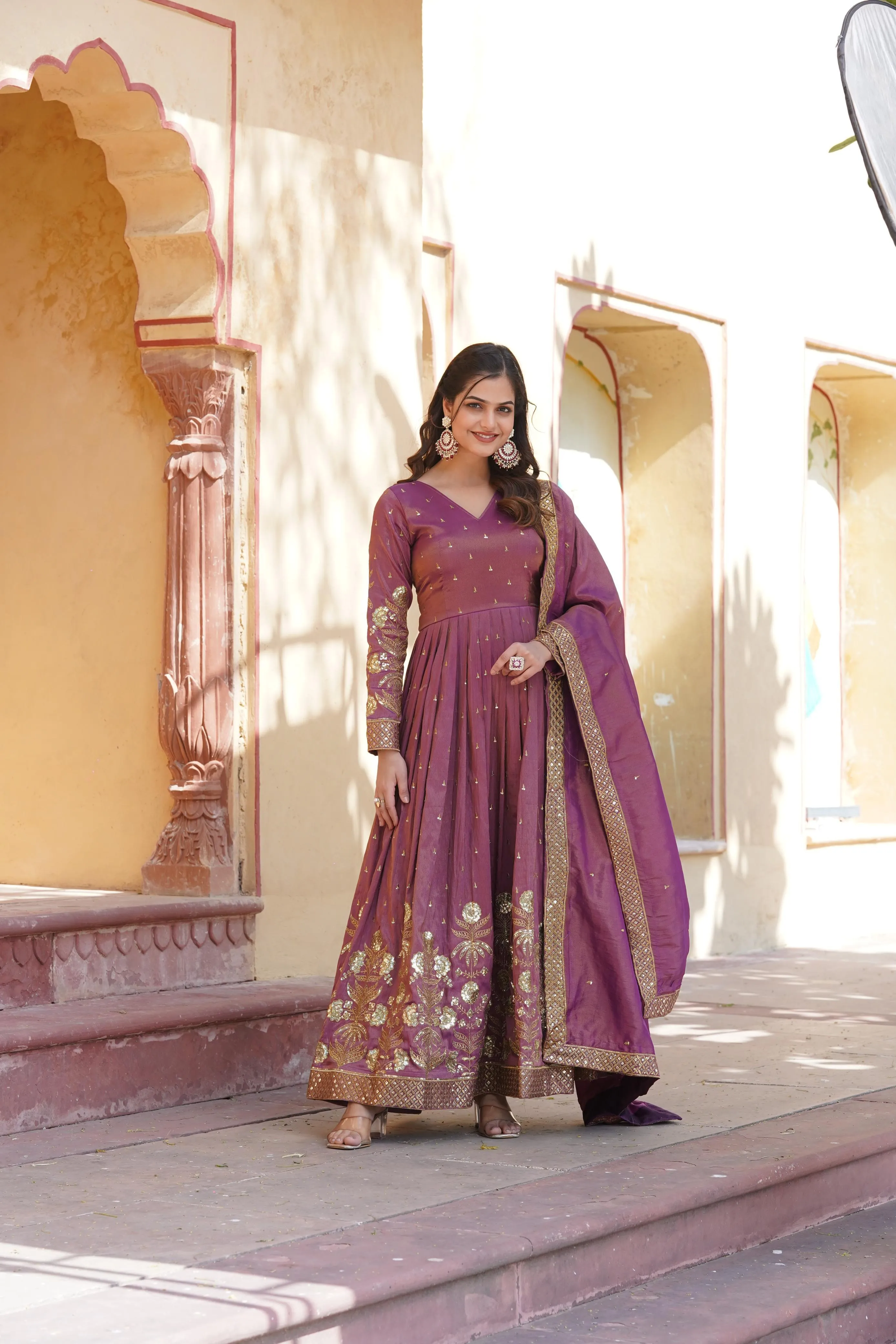 Dusty Pink Celestial Cosmos Embroidered Viscose Ensemble